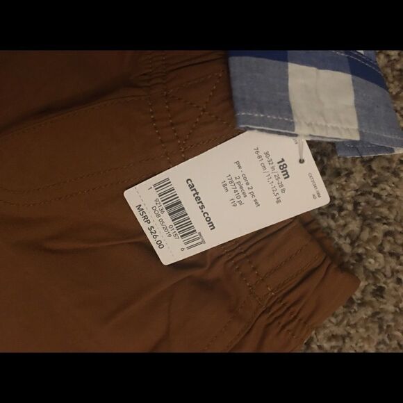 Carter’s preppy polo outfit pants and button down shirt blue checkered - Picture 2 of 2
